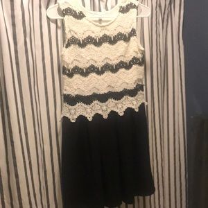 Black and white lace bodice dress